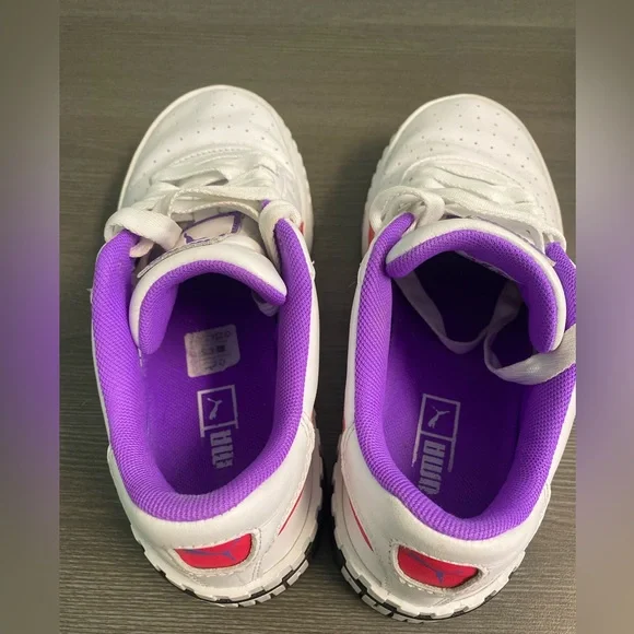 Puma Cali White Sneakers with Pink and Purple Highlights - 6 - Picture 6 of 8